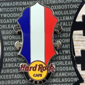 Hard Rock Cafe Paris France Flag Guitar‎ Headstock Collectible Pin On Card